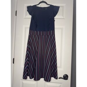 Yathon Fit And Flare Vintage Cocktail Dress Large Navy W Stripe Nwt